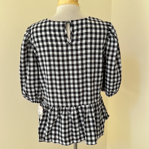 NWT! NANETTE LEPORE size L black white seersucker checkered top. - Picture 4 of 8